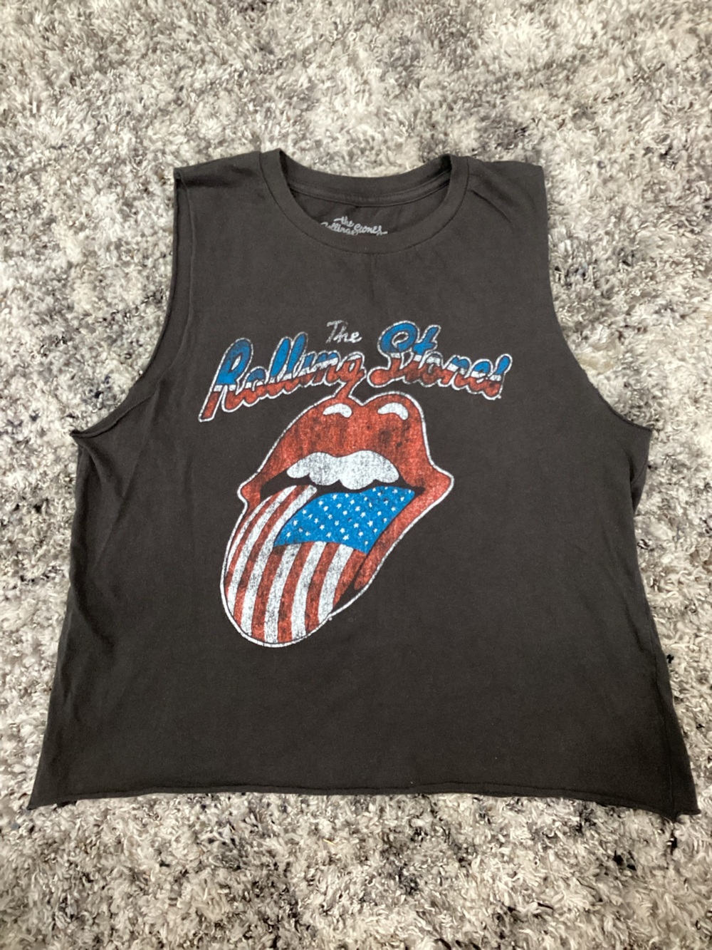 The Rolling Stones Black Tank Top with Red, Blue & White Tongue